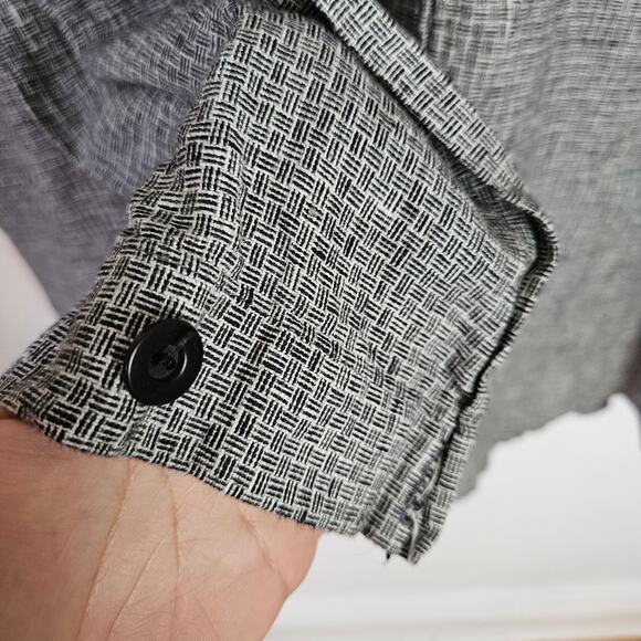 Flax Linen Button Front Top Shirt L Black White Crosshatch Check Long‎ Sleeve - Picture 3 of 7